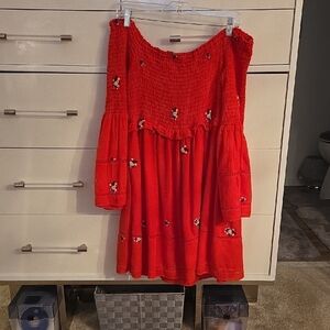 Red Kids Dress with Floral Embroidery